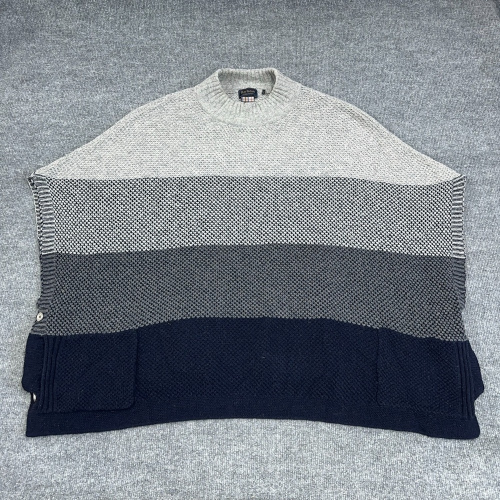 Barbour Sweater Womens M Gray Blue Colorblock‎ Heather Cape Poncho Wool Blend